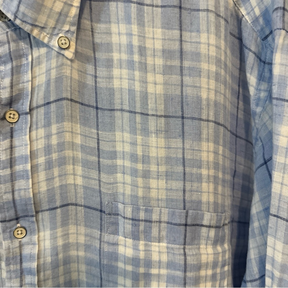 Peter Millar Men’s 100% Linen Shirt Size XL Blue Plaid Button Up Long Sleeve - Picture 2 of 10